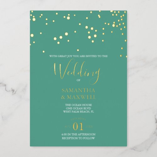 Green Typography Wedding Foil Invitation