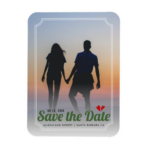Green typography wedding Save the Date photo Magnet