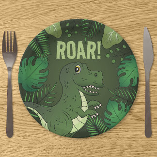 Green Tyrannosaurus Rex T-rex Tropical Birthday Paper Plates