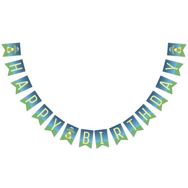 Green UFO Alien Happy Birthday Bunting Flags (All)