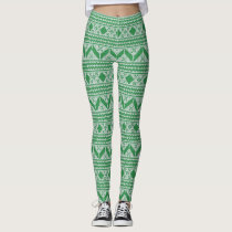 Green Ugly Christmas Sweater Pattern Leggings