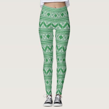 Green Ugly Christmas Sweater Pattern Leggings