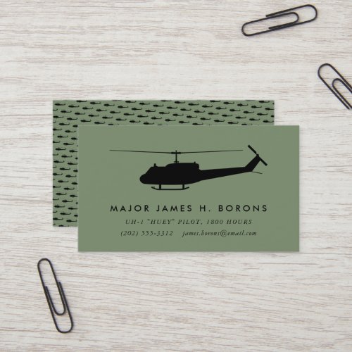 Green UH_1 Huey Pilot Business Card with pattern