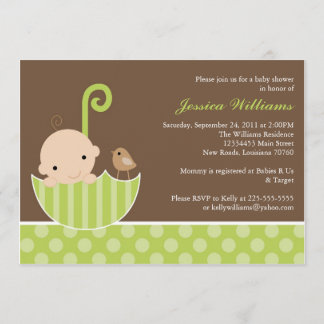 Green Umbrella Baby Shower Invitation