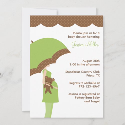 Green Umbrella Baby Shower Invitation