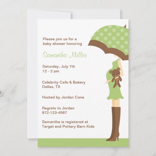 Green Umbrella Baby Shower Invitations