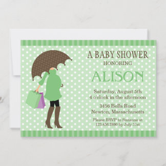 Green Umbrella Baby Shower Invite