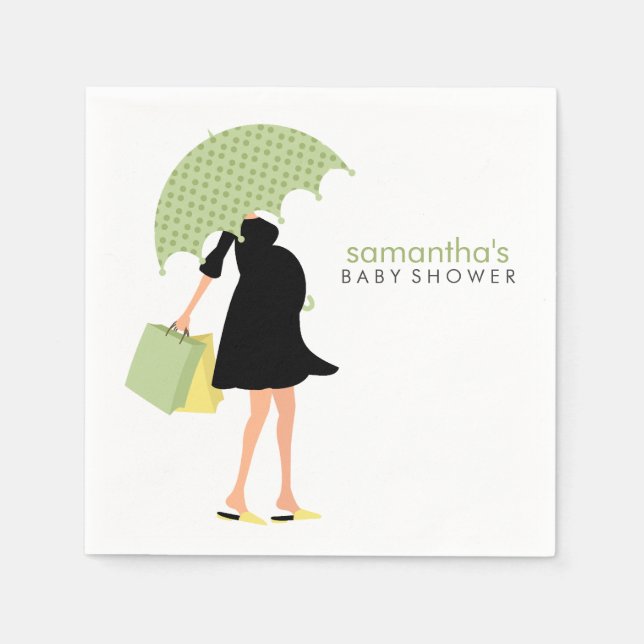 Green Umbrella Mommy Baby Shower Paper Napkins (Front)
