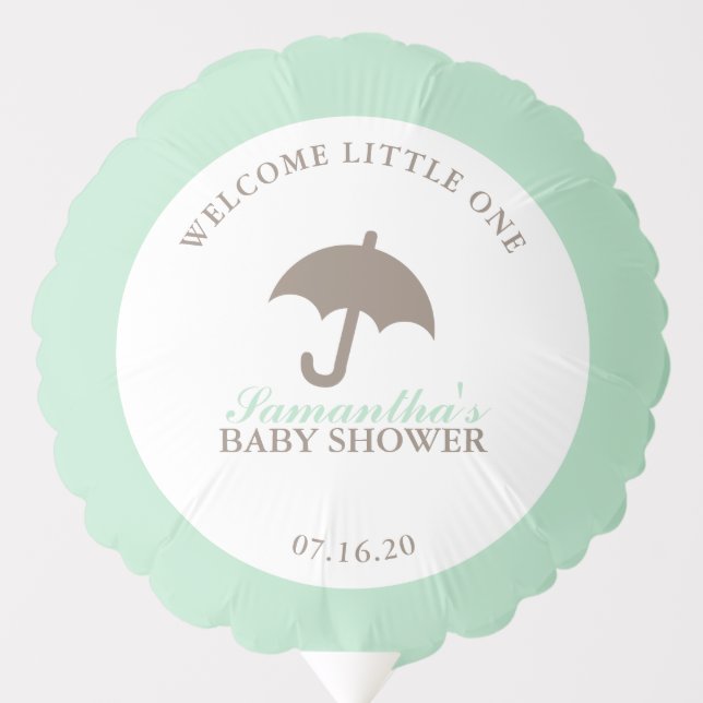 Green Umbrella Neutral Gender Baby Shower Balloon (Front)