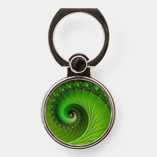 Green Unfurling Spiral Fractal Leaf Abstract Phone Ring Stand