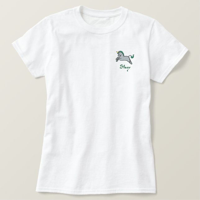 Green Unicorn Embroidered Shirt (Design Front)