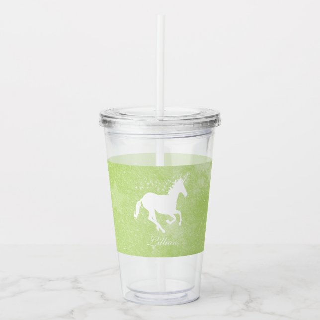 Green Unicorn Personalized Acrylic Tumbler (Front)