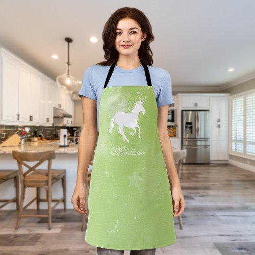 Green Unicorn Personalized Apron