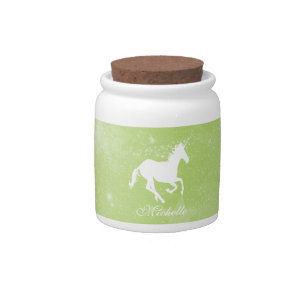 Green Unicorn Personalized Candy Jar