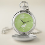 Green Unicorn Personalized Pocket Watch<br><div class="desc">Personalize a unique gift for your Groomsmen with a Green Unicorn Personalized Pocket Watch. Watch design features a starry background with a unicorn adorned with stars. Personalize with the groomsmen's name. Additional wedding stationery and gifts available with this design as well. Need help with customization? Please contact me and I...</div>