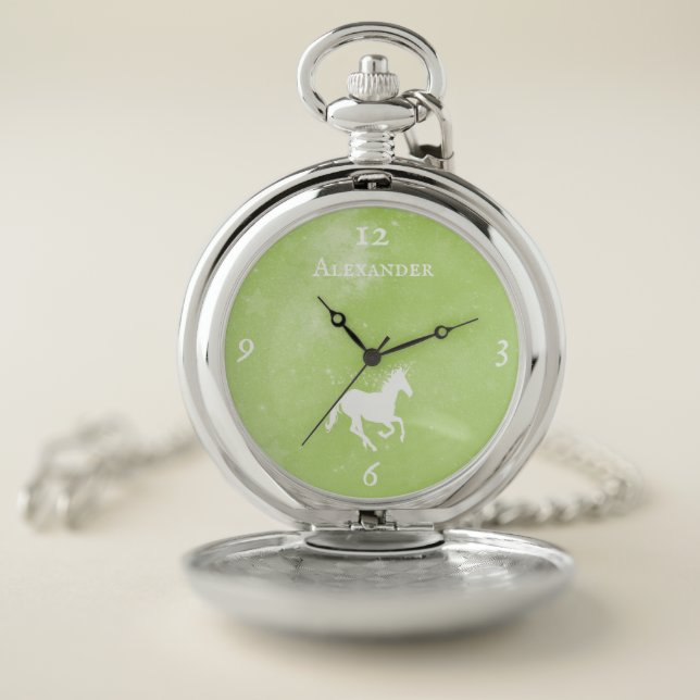 Green Unicorn Personalized Pocket Watch (Inside)