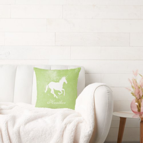 Green Unicorn Personalized Throw Pillow