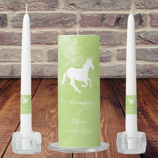 Green Unicorn Unity Candle Set (Green Unicorn Wedding Unity Candle Set)