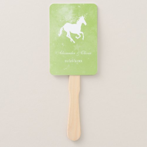 Green Unicorn Wedding Favor Hand Fan