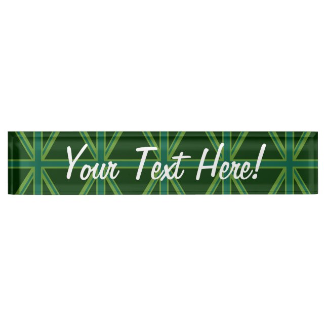 Green Union Jack Flag Decor Name Plate (Front)