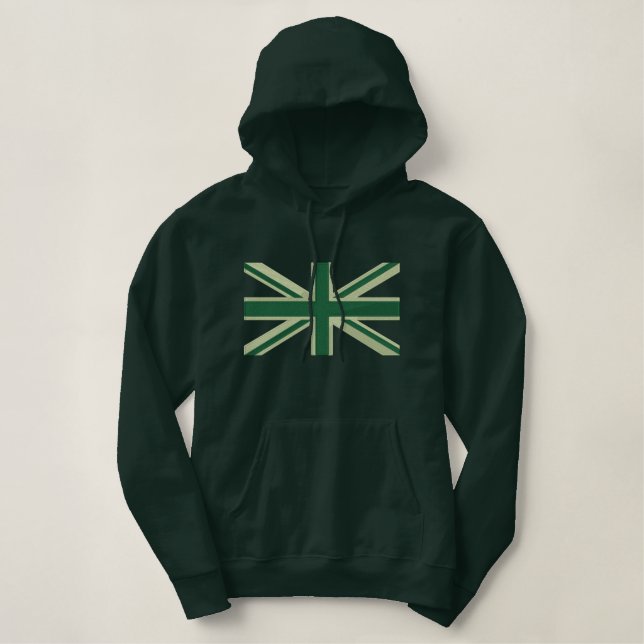 Green Union Jack Flag England Swag Embroidery Embroidered Hoodie (Design Front)