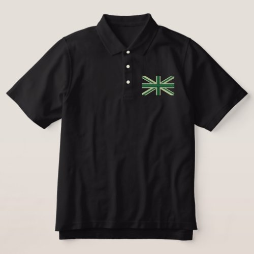 Green Union Jack Flag England Swag Embroidery Embroidered Polo Shirt