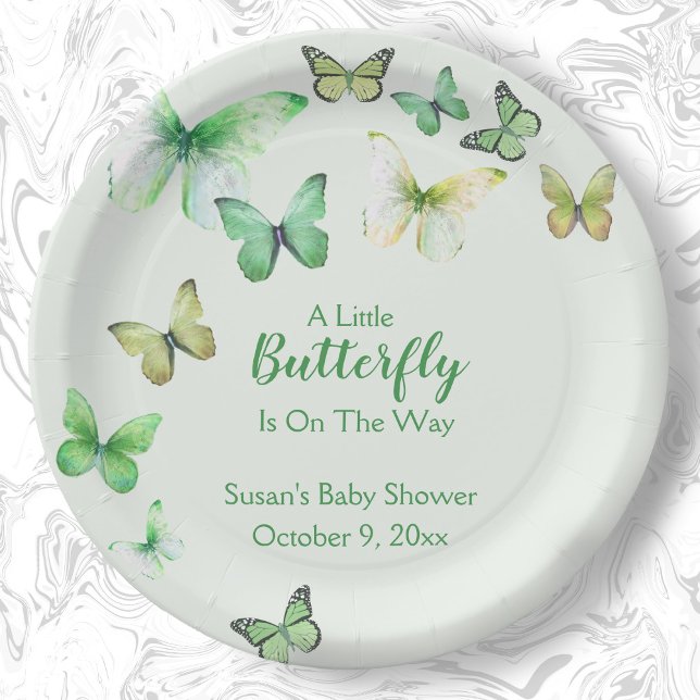 Green Unisex A Litte Butterfly Baby Shower  Paper Plates (Creator Uploaded)