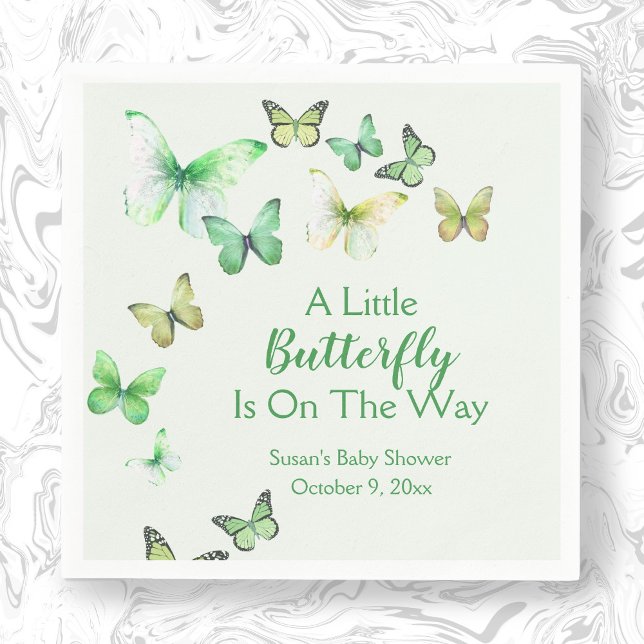 Green Unisex A Little Butterfly Baby Shower  Napkins (Creator Uploaded)