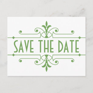 Green v2 Fancy Ornamental Save the Date Postcard