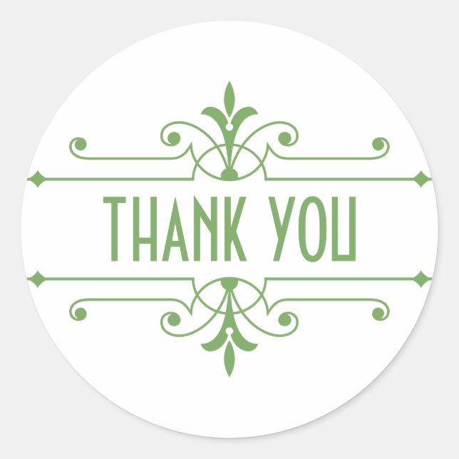 Green v2 Fancy Ornamental Thank You Stickers (Front)