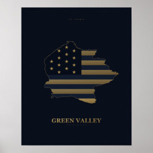Green Valley California Silhouette Map Poster