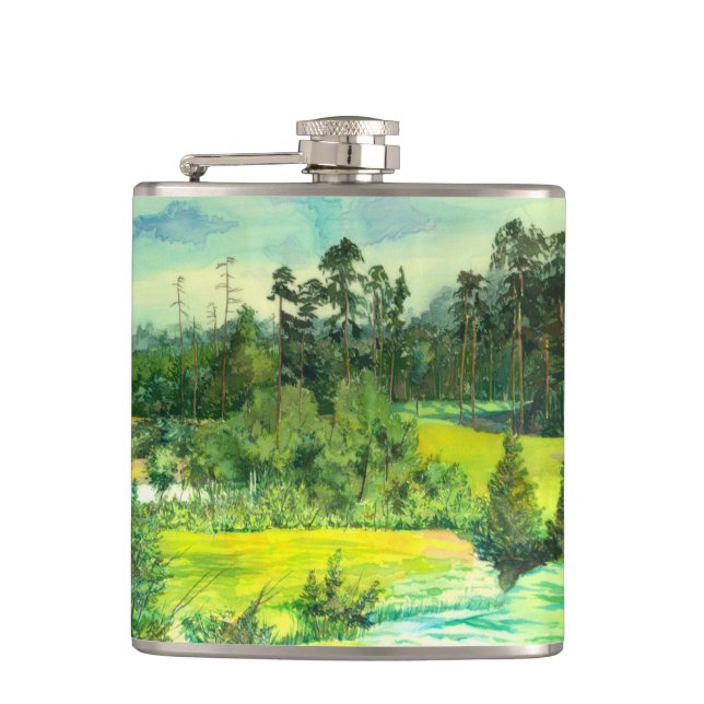 green valley painting Watercolor   Flask (Front)