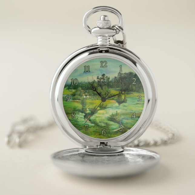 green valley painting Watercolor Pocket Watch (Inside)