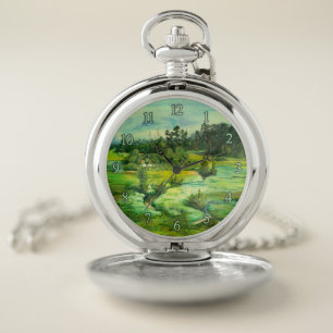 green valley painting Watercolor Pocket Watch