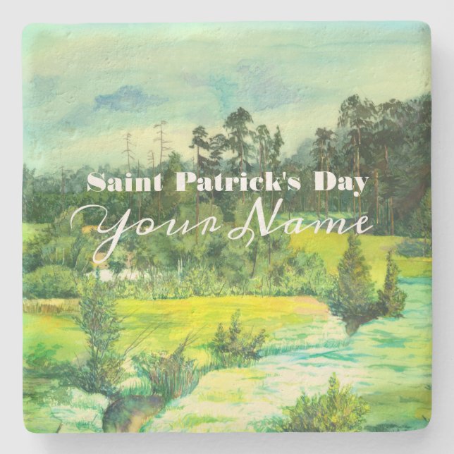 green valley painting Watercolor  Stone Coaster (Front)