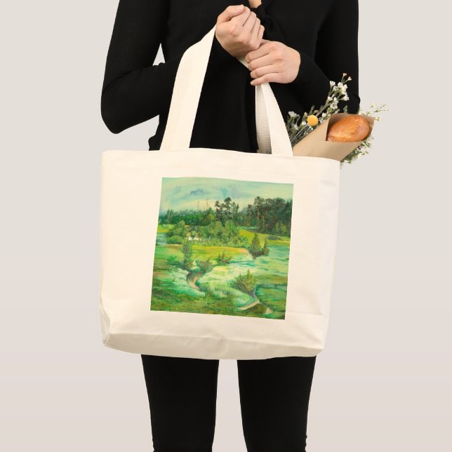 green valley Watercolor Large Tote Bag (Front (Product))