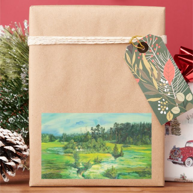 green valley Watercolor Rectangular Sticker (Holiday)