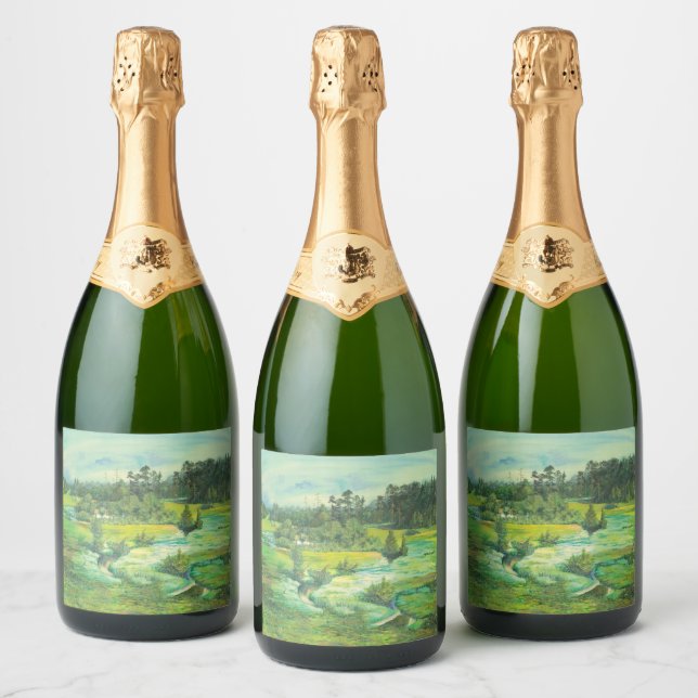 green valley Watercolor Sparkling Wine Label (Bottles)