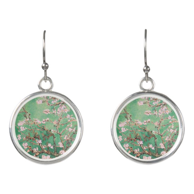 Green Van Gogh Almond Blossoms Earrings (Front)