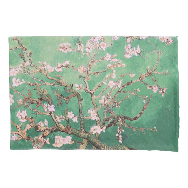 Green Van Gogh Almond Blossoms Pillow Case (Front)