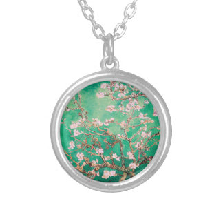 Green Van Gogh Almond Blossoms Silver Plated Necklace