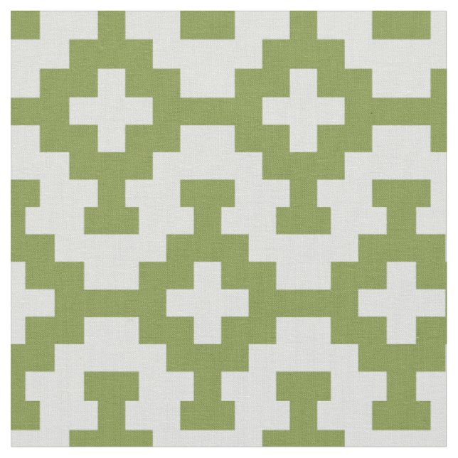 Green Variable Squares on Light Gray White Fabric (Close Up)
