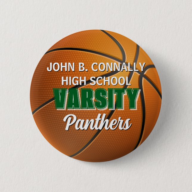 Green Varsity Basketball Custom High School Button (Front)