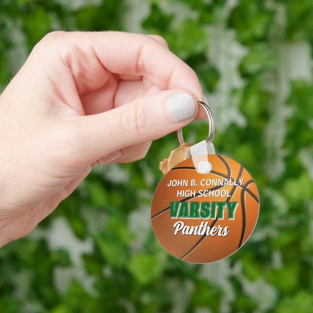 Green Varsity Basketball Custom High School Keychain (Hand)