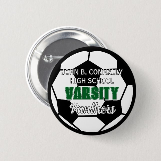 Green Varsity Soccer Custom High School Spirit Button (Front & Back)
