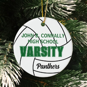 Green Varsity Volleyball Photo Back Christmas Ceramic Ornament