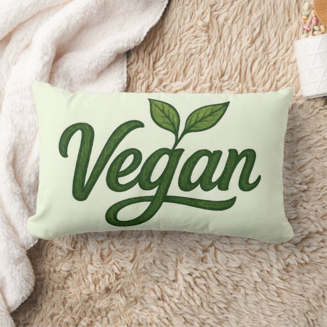 Green Vegan Lumbar Throw Pillow (Blanket)