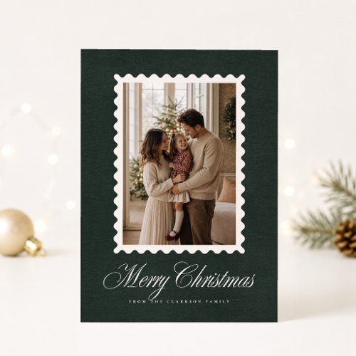 Green Velvet Wavy Frame Christmas Photo Card