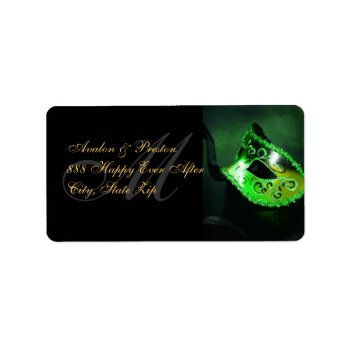 Green Venetian Masquerade Mask Address Label by theedgeweddings at Zazzle