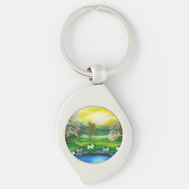Green Venus Scotties at the Pond Keychain (Front)